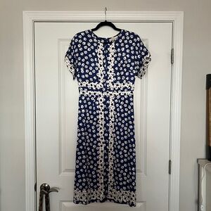 Boden Navy and Cream Floral Midi Dress
